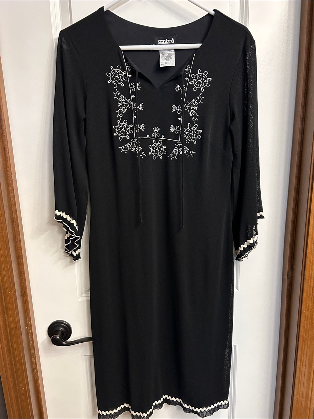 Black Embroidered Midi Dress with White Trim by ombré
